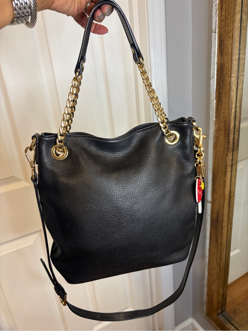 Michael Kors Black Pebbled Leather Chain Shoulder Bag